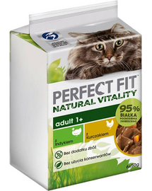 PERFECT FIT Natural Vitality tasakok 6x50 g teljes értékű nedves eledel felnőtt macskáknak ivartalanítás után is pulyka- és csirkemártással