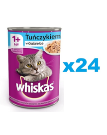 WHISKAS Adult konzerv 24x400 g teljes értékű nedves eledel felnőtt macskáknak, tonhalas zselés darabok