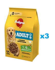PEDIGREE Adult 3x2,6 kg baromfival és zöldségekkel teljes értékű szárazeledel nagy és közepes méretű kutyáknak