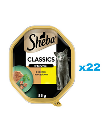 SHEBA Classics 22x85 g nedves teljes értékű eledel felnőtt macskáknak kacsával és csirkével terrine-ben