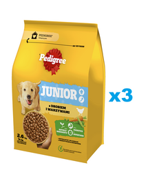PEDIGREE Junior 3x2,6 kg baromfival és zöldségekkel teljes értékű szárazeledel nagy és közepes termetű, növésben lévő kutyáknak