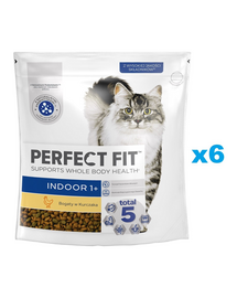 PERFECT FIT Indoor 1+ 6x750 g csirkében gazdag száraz teljes értékű eledel felnőtt macskák számára