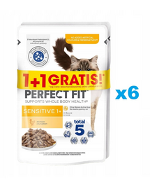 PERFECT FIT Sensitive 1+ tasakok 12x85 g teljes értékű nedves eledel felnőtt macskáknak csirkemellel mártásban