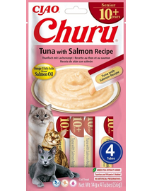 INABA Churu Cat Senior Tuna with Salmon 4x14g krémes finomság idősebb macskáknak tonhal és lazac ízzel