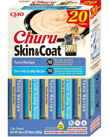 INABA Churu Cat Skin Coat 20x14g tonhal, tonhal és fésűkagyló krémes csemege macskáknak