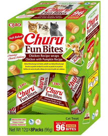 INABA Cat Fun Bites Chicken with Pumpkin 8x12g csirke- és sütőtökös wrapok macskáknak
