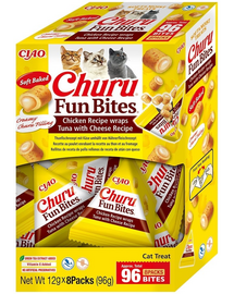 INABA Cat Fun Bites Chicken with Tun and Cheese 8x12g csirke, tonhal és sajtos wrapok macskáknak