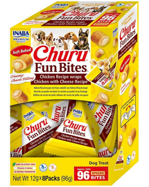 INABA Dog Churu Fun Bites Chicken with Cheese 8x12g csirke és sajtos wrapok kutyáknak