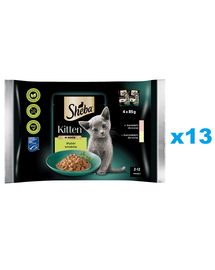 SHEBA Kitten Choice of Flavours 52x85 g nedves teljes értékű cicatáp szószos darabokban: lazac, csirke
