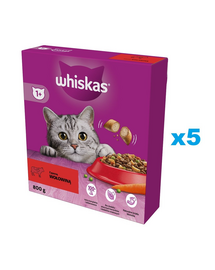 WHISKAS Adult 5x800g száraz teljes értékű eledel felnőtt macskáknak ízletes marhahússal