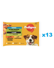 PEDIGREE Adult Wybór Smaków z warzywami saszetki 52x100 g mokra karma pełnoporcjowa dla dorosłych psów, z mieszanką wołowiny i wątróbki, z kurczakiem, w sosie