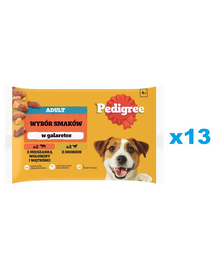 PEDIGREE Adult Choice of Flavors 52x100g teljes értékű nedves eledel felnőtt kutyáknak, marhahús és máj keverékével, baromfival, zselében