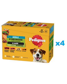 PEDIGREE Adult Choice of Flavors zöldségekkel 48x100g teljes értékű nedves eledel felnőtt kutyáknak, marhahús és bárányhús keverékével, marhahús és máj keverékével, csirkével, pulykával, mártásban