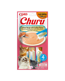 INABA Churu Cat Salmon with Scallop 4x14g krémes finomság macskáknak, lazac és fésűkagyló ízzel