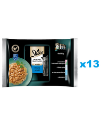 SHEBA Selection Select Slices Rybne Smaki 52x85g mokra karma pełnoporcjowa dla kotów w sosie kawałki z łososiem i dorszem czarnym, białą rybą, rybą oceaniczną, dorszem