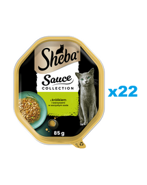 SHEBA Sauce Collection tacka 22x85 g mokra karma pełnoporcjowa dla dorosłych kotów kawałki z królikiem i warzywami w sosie