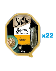 SHEBA Sauce Collection tacka 22x85 g mokra karma pełnoporcjowa dla dorosłych kotów frykasy z indykiem i warzywami w sosie