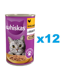 WHISKAS Adult 12x400 g teljes értékű nedves eledel felnőtt macskáknak, csirkehúsdarabkák zselében