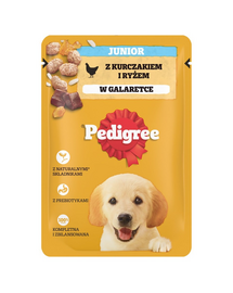 PEDIGREE Junior tasak 100g teljes értékű nedves eledel kölyökkutyáknak, csirkehúsban gazdag darabok rizzsel, zselében