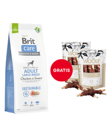 BRIT Care Dog Sustainable Adult Large Breed Chicken & Insect 12 kg + WOOLF Chicken And Rawhide Twister 2 x 100 g AJÁNDÉKBA