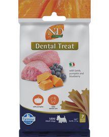 FARMINA N&D Pumpkin Dental Treat Lamb Blueberry Mini 60 g (7 szt) dentális jutalomfalat kistestű kutyáknak
