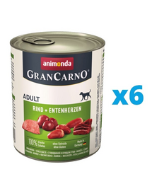 ANIMONDA GranCarno zestaw z wołowiną i kaczymi sercami 6 x 800 g