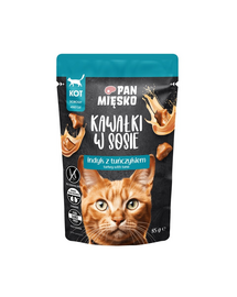 PAN MIĘSKO Pulykás-tonhalas szószos falatok nedves macskaeledel 85 g