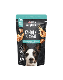 PAN MIĘSKO Sertés- és vaddisznós szaftos falatok nedves kutyaeledel 150 g