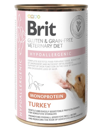 BRIT Veterinary Diet Dog Hypoallergenic Monoprotein Turkey 400g z indykiem allergiás és bőrproblémás kutyák számára