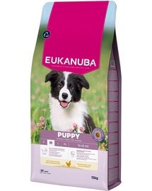 EUKANUBA Puppy Medium Breeds Chicken 15 kg száraz táp közepes fajtájú kölyökkutyák számára friss csirkehússal