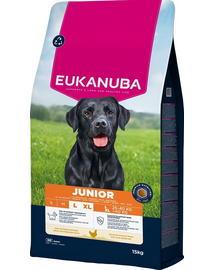 EUKANUBA Junior Large Breeds Chicken 15 kg száraz táp fiatal nagytestű kutyáknak friss csirkével