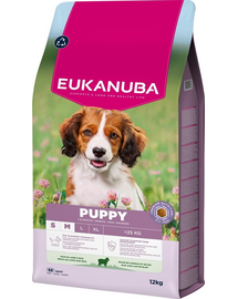EUKANUBA Puppy Small Medium Breeds Lamb Rice 12 kg száraz táp kiskutyák számára kis- és közepes fajtákhoz, gazdag bárányhússal és rizzsel
