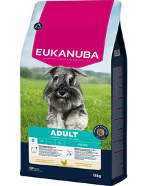 EUKANUBA Adult Small Breeds Chicken 15 kg száraz kutyatáp kisméretű fajták számára, friss csirkével gazdagítva