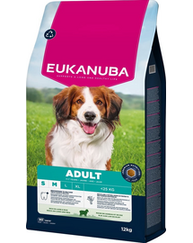 EUKANUBA Adult Small Medium Breeds Lamb Rice 12 kg száraz kutyatáp kis- és közepes testű kutyáknak, gazdag bárányhúsban és rizsben