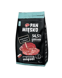 PAN MIĘSKO Sertéshús vaddisznóval kutyák számára, száraz táp (XL) 9 kg