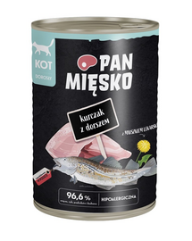 PAN MIĘSKO Csirke tőkehalas nedves macskaeledel 400 g