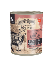 WIEJSKA ZAGRODA Erdő ízei Vaddisznó bárányhússal nedves eledel idősebb kutyák számára 800 g