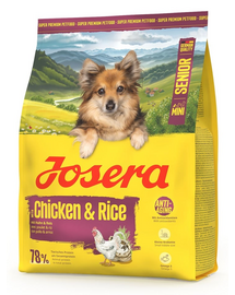 JOSERA Mini Senior Chicken and Rice 900g gluténmentes eledel idősebb kis testű kutyák számára
