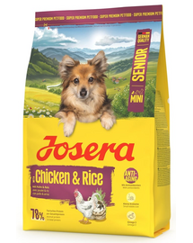JOSERA Mini Senior Chicken and Rice 3kg gluténmentes eledel idősebb kis testű kutyák számára