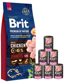 BRIT Premium By Nature Senior Large Extra Large L+XL 15 kg + mokra karma z indykiem 6x400 g