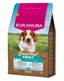 EUKANUBA Grain Free Adult Small Medium Ocean Fish 3 kg gabonamentes eledel felnőtt kis- és közepes testű kutyáknak halal