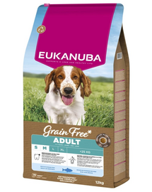 EUKANUBA Grain Free Adult Small Medium Ocean Fish 12 kg gabonamentes eledel felnőtt kis- és közepes testű kutyáknak halalapú