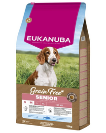 EUKANUBA Grain Free Senior Small Medium Ocean Fish 12 kg gabonamentes táplálék idősebb, kis és közepes testű kutyáknak, halakkal
