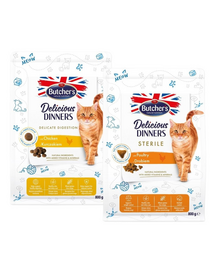 BUTCHER'S Functional Cat Indoor z drobiem 800 g + Sensitive z kurczakiem 800 g