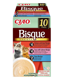 INABA Cat Ciao Bisque Variety 10x40g mix zup krem z tuńczykiem, wołowiną i kurczakiem dla kotów