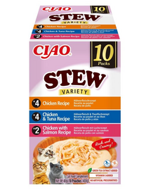 INABA Cat Ciao Stew Creamy Variety 10x40g mix ízletes falatok csirkével, tonhallal és lazaccal krémes szószban