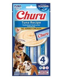 INABA Dog Churu Fish Based Tuna Recipe 4x14g krémes tonhalas jutalom falatok kutyáknak
