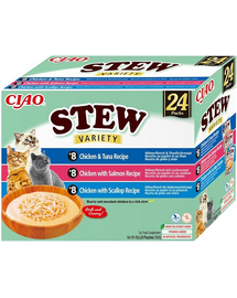 INABA Cat Ciao Stew Creamy Variety 24x40g mix ízletes falatok csirkével, hallal és kagylóval krémes szószban