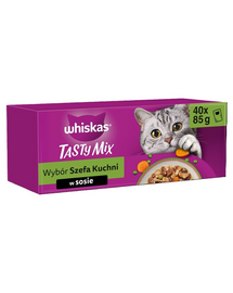 WHISKAS Adult Tasty Mix Séf választása 40x85 g nedves teljes értékű táplálék felnőtt macskák számára szószban