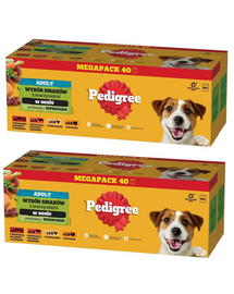 PEDIGREE Adult Wybór Smaków z warzywami saszetki 80x100 g mokra karma pełnoporcjowa dla dorosłych psów, z mieszanką wołowiny i jagnięciny, z mieszanką wołowiny i wątróbki, z kurczakiem, z indykiem, w sosie